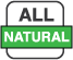 Icon with words 'ALL NATURAL' shown in green, white and black