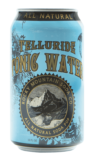 Turquoise can of Rocky Mountain Soda Company's Telluride Tonic Water with hawk illustration