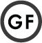 'GF' in circular logo designating gluten-free products