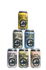 Rocky Mountain Soda Co. cans stacked on a transparent background