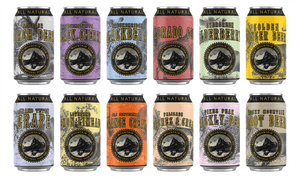 
            
                Load image into Gallery viewer, Twelve assorted soda cans from Rocky Mountain Soda Company&amp;#39;s sampler pack pictured in rows of six
            
        