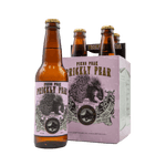 Brown bottle of Pike's Peak Prickly Pear soda with porcupine illustration on label pictured beside four-pack