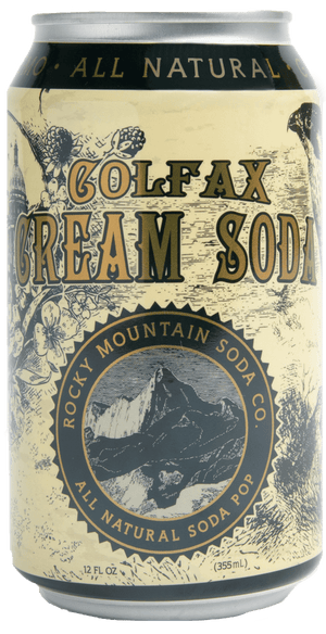 Colfax Cream Soda by Rocky Mountain Soda Company in cream-colored can with columbine flower illustrations